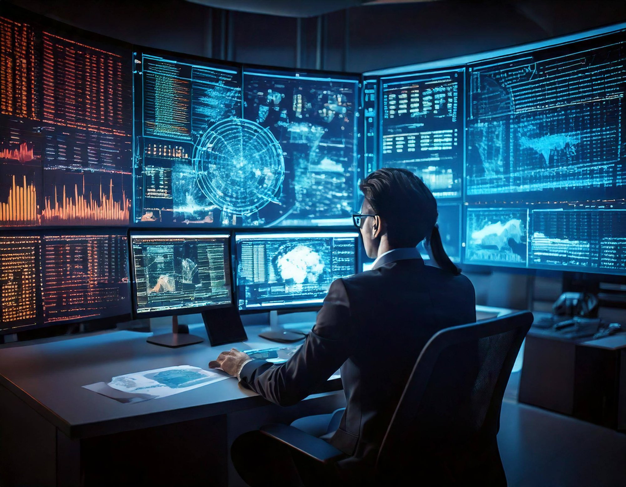 Fraud management system illustrating AI algorithms analyzing transactions, alert notifications for suspicious activities, and analysts reviewing reports for enhanced security.